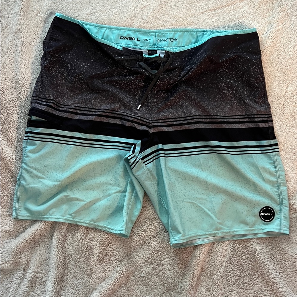 O'Neill Aqua & Black Striped Men’s Boardshorts
